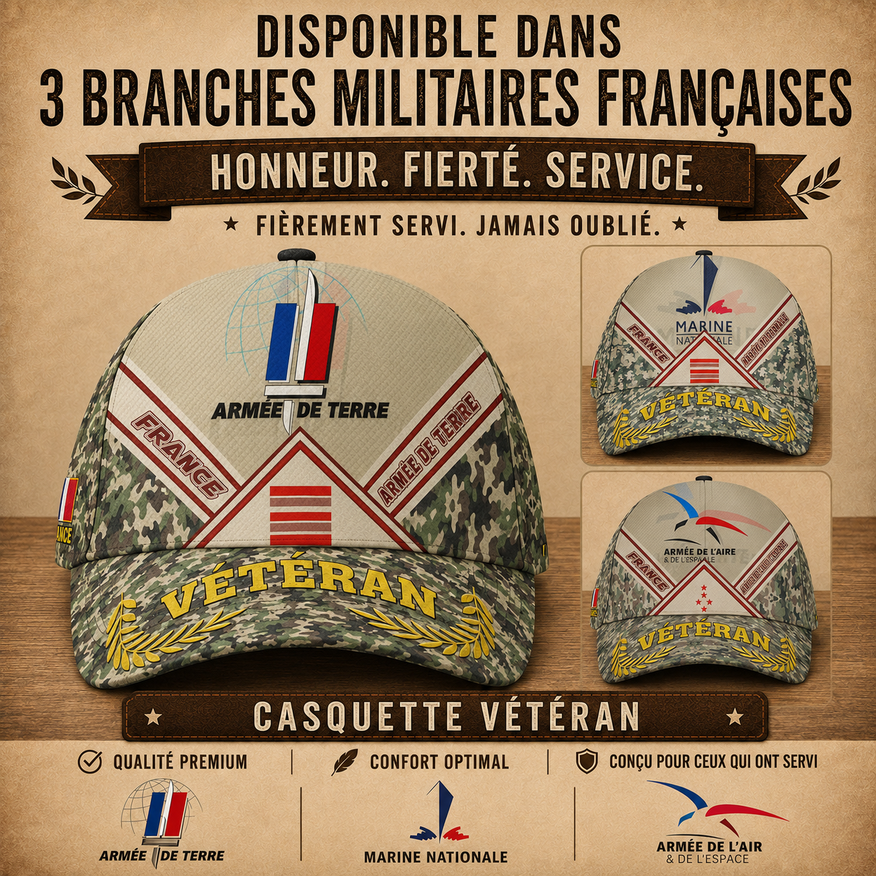 Casquette de Vétéran Française – Personnalisable avec Nom, Grade & Camouflage - 17574624