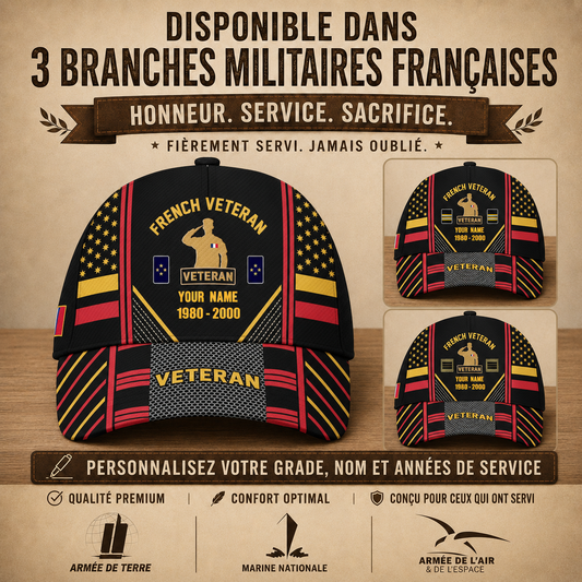 Personalized Rank, Year And Name France Soldier/Veterans Baseball Cap - 1759708804