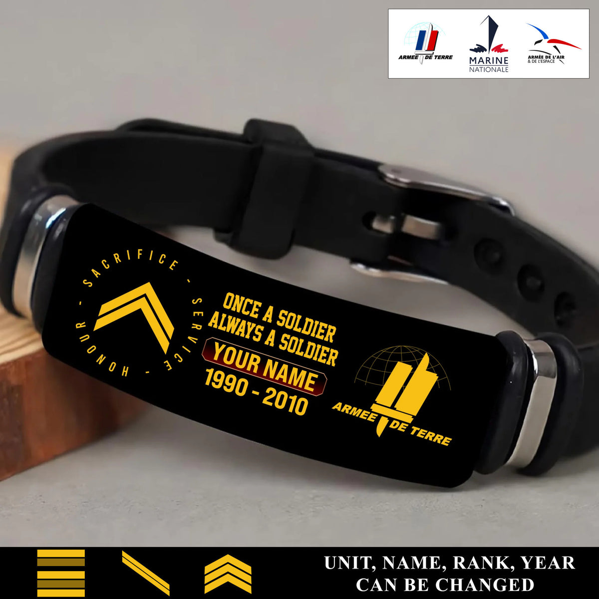 Personalized France Soldier/ Veteran With Rank, Name And Year Bracelet - 17452800