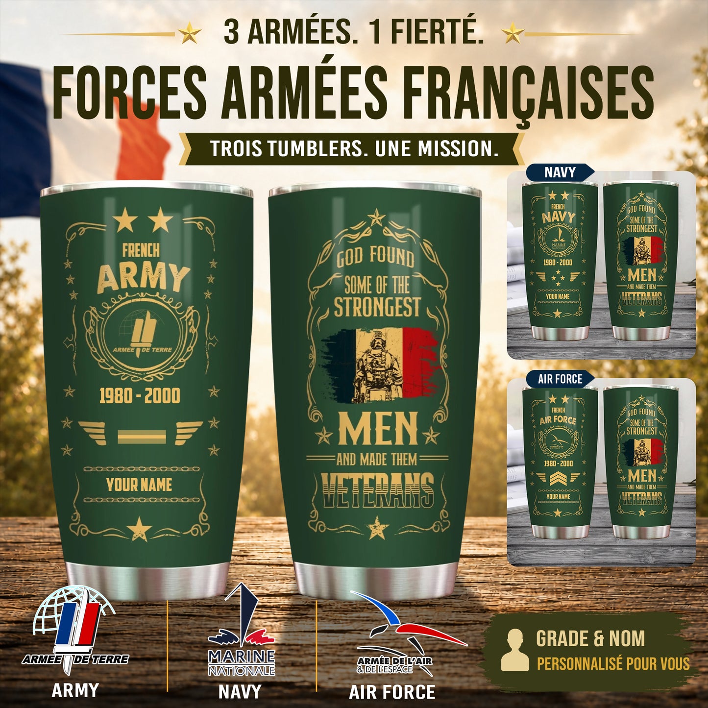 Personalized France Veteran/ Soldier With Rank, Year And Name Camo Tumbler - 17496864