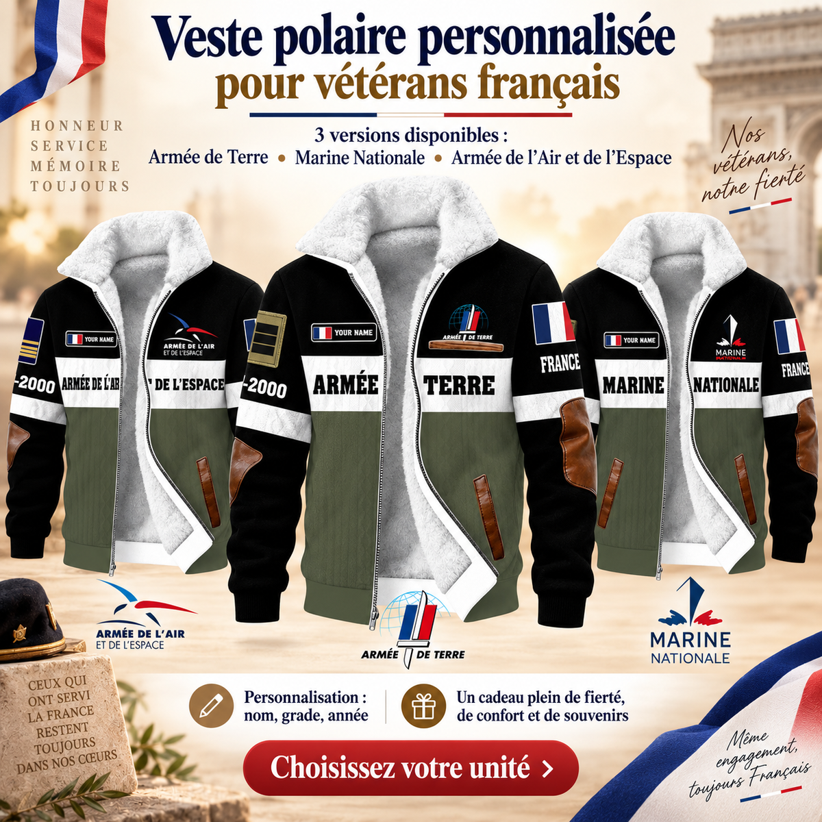 Personalized France Soldier/Veteran Heavy Fleece Jacket All Over Printed - QK1780358405