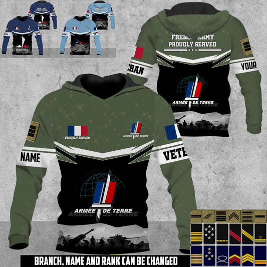 Personalized France Soldier/Veteran Camo with Name and Rank Hoodie All Over Printed - 17906400