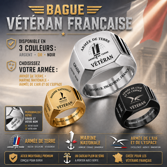 Personalized France Soldier/Veteran with Name and Rank Engraved Men’s Ring - 17629920