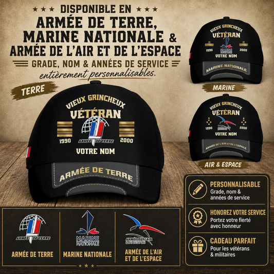 Casquette Vieux Grincheux Vétéran – Personnalisable avec Nom & Grade - 1757376005