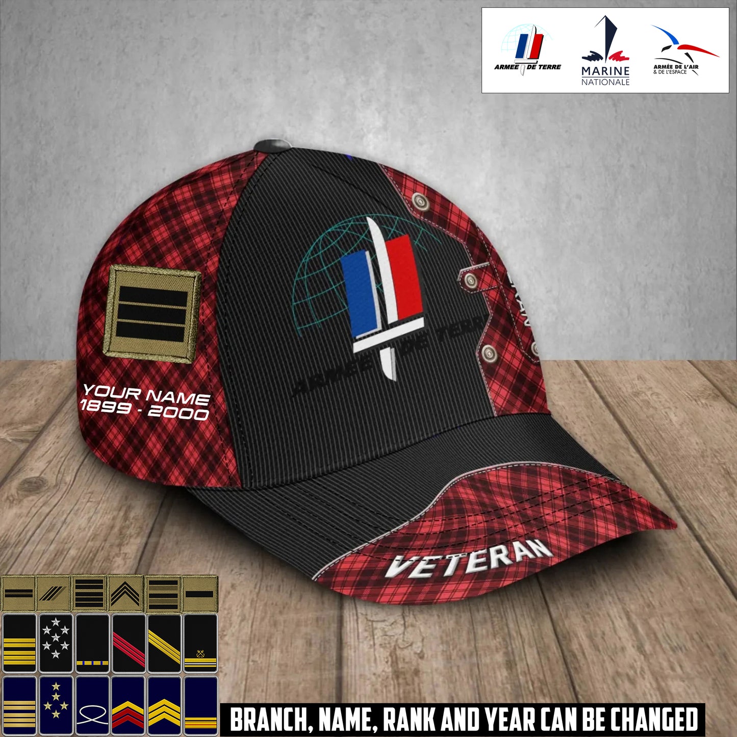 Personalized Rank, Year And Name France Soldier/Veterans Baseball Cap - 17385408
