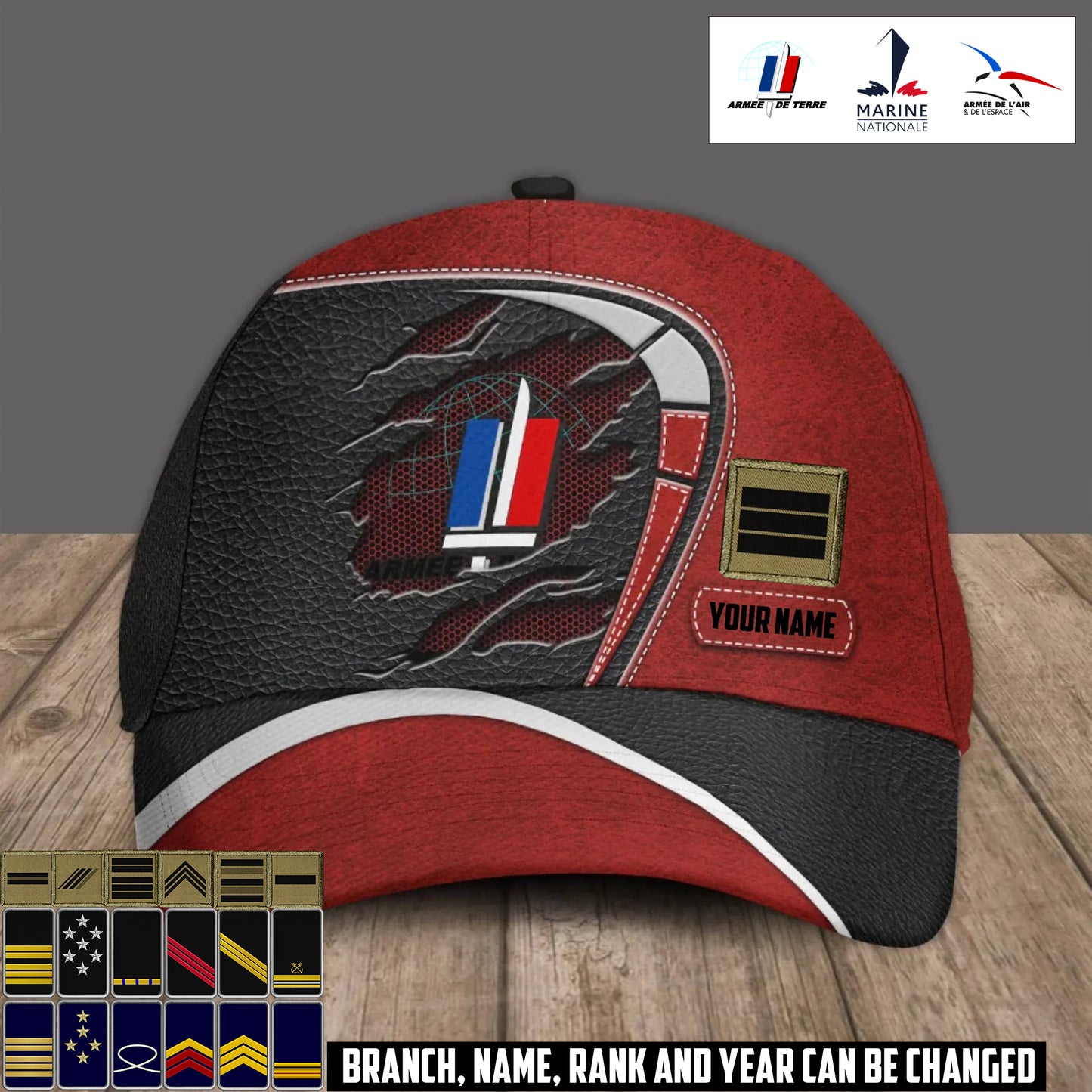 Personalized Rank  And Name France Soldier/Veterans Baseball Cap - 17375040