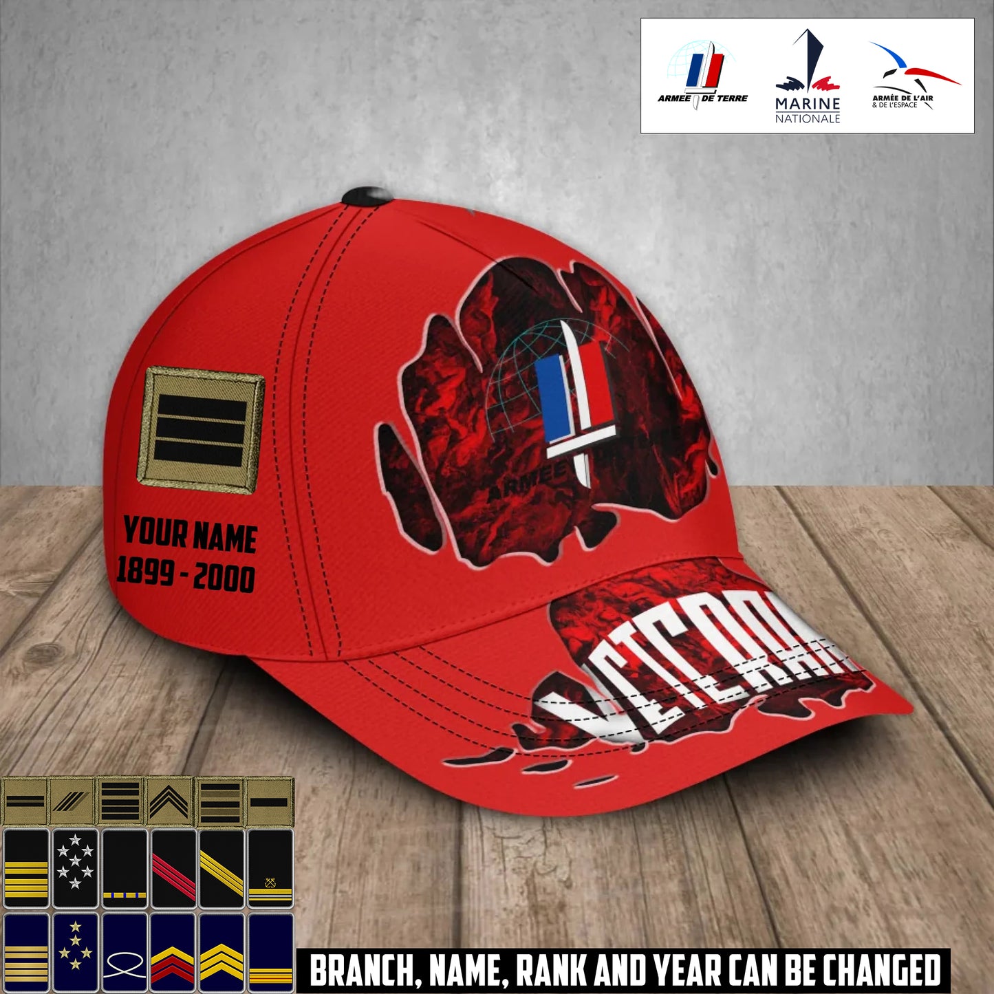 Personalized Rank, Year And Name France Soldier/Veterans Baseball Cap - 17375904