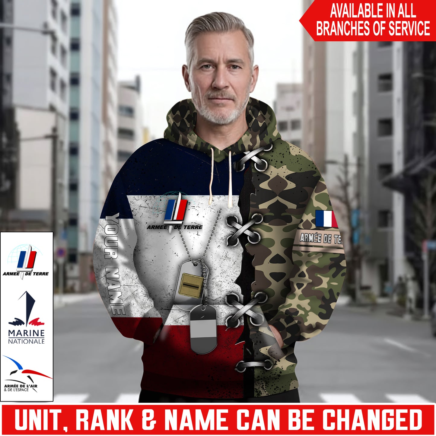 Personalized France Soldier/Veteran Camo with Name and Rank Hoodie All Over Printed - 17616096