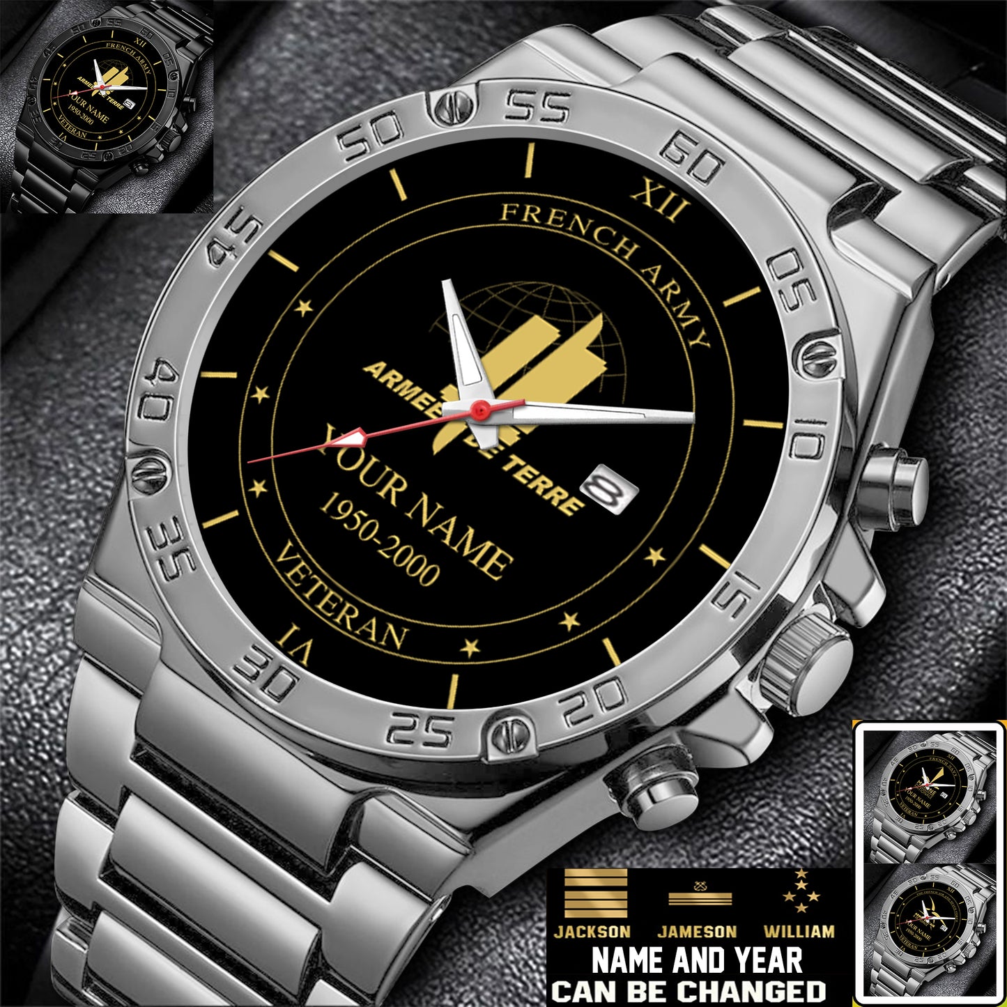 Personalized France Soldier/ Veteran With Name And Year Gentleman Stainless Steel Watch - 17391456