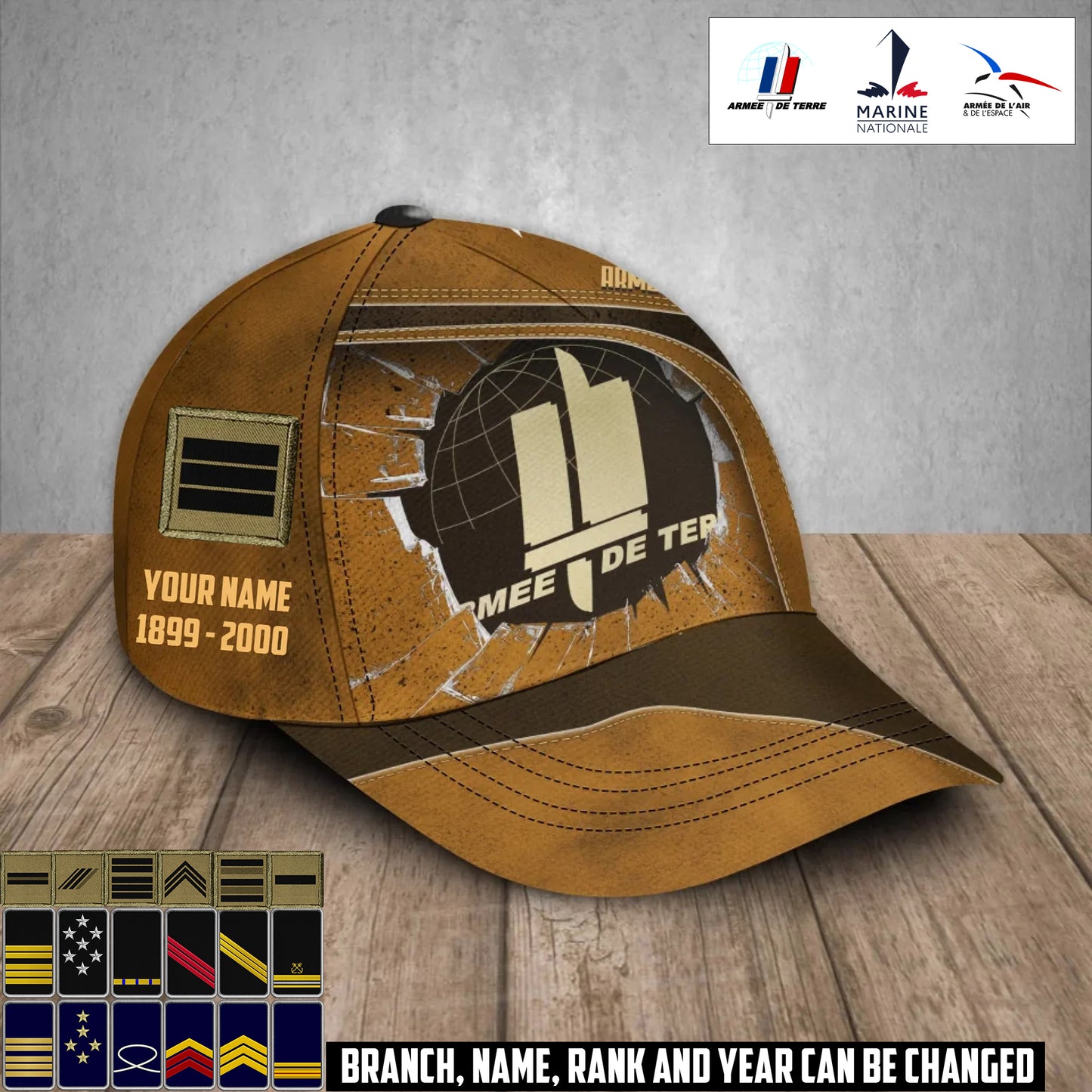 Personalized Rank, Year And Name France Soldier/Veterans Baseball Cap - 17374176