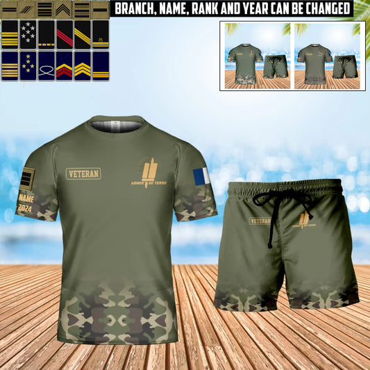 Personalized France Soldier/ Veteran Camo With Name, Year And Rank Combo T-Shirt + Short 3D Printed  - 17407872