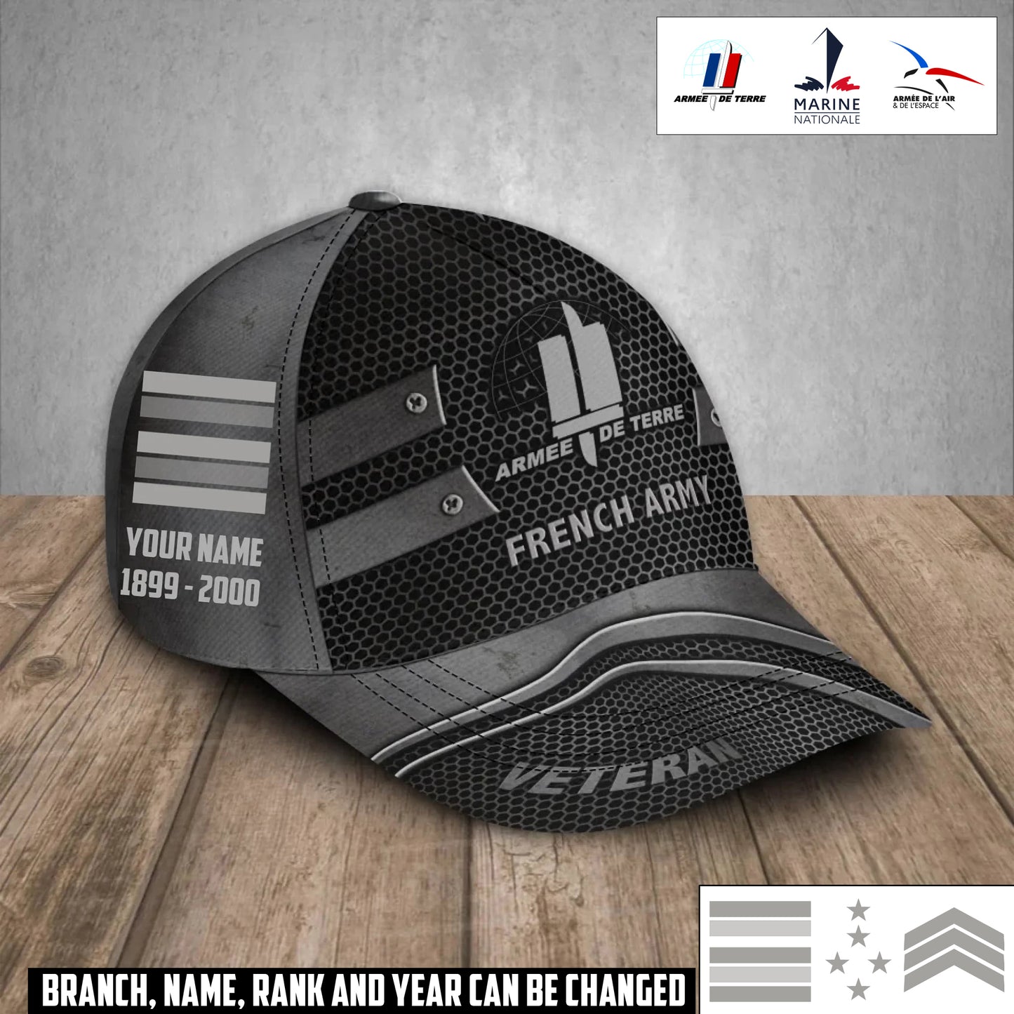 Personalized Rank, Year And Name France Soldier/Veterans Baseball Cap - 17386272
