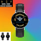 Personalized Germany Soldier/ Veteran With Name And Rank Black Stitched Leather Watch - 17098560 - Gold Version