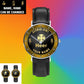 Personalized Germany Soldier/ Veteran With Name, Rank And Year Black Stitched Leather Watch - 17107200 - Gold Version