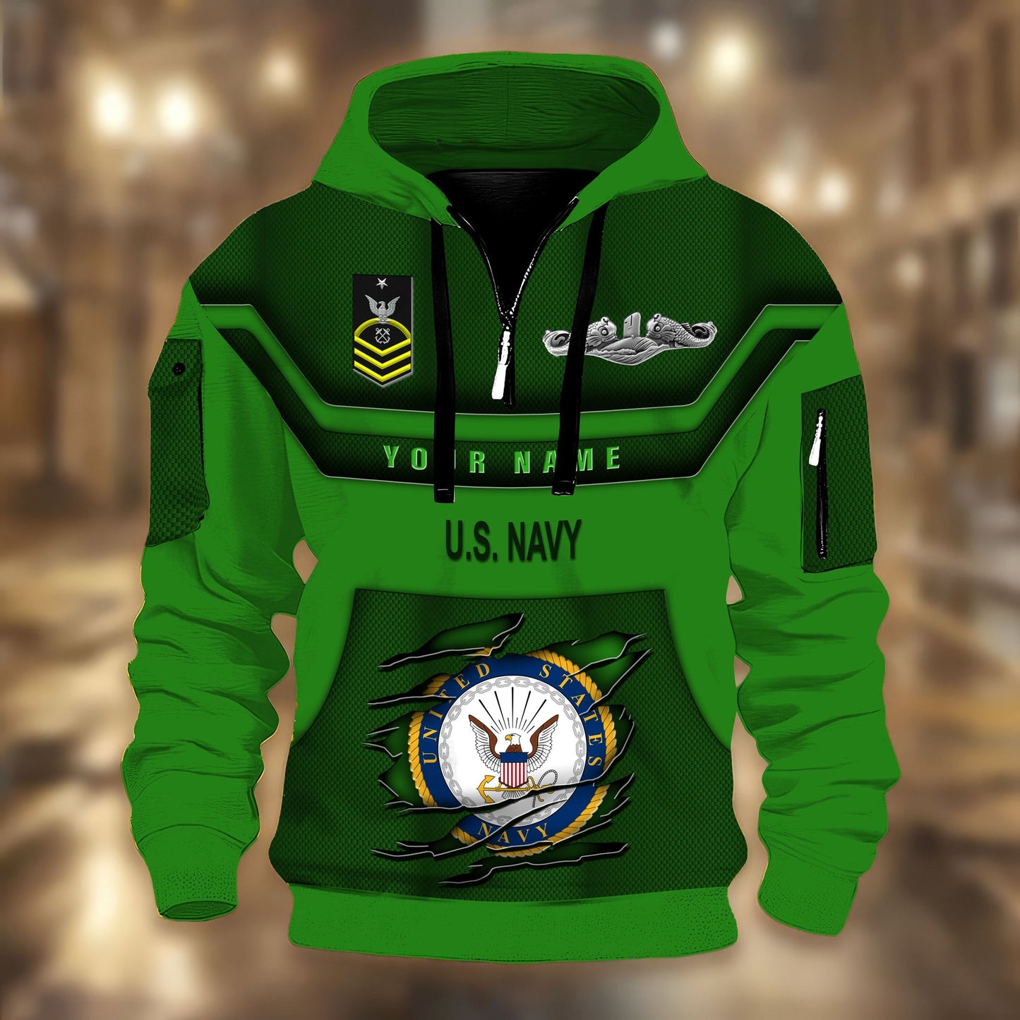 Navy Badge - Personalized US Soldier/ Veteran 3D Half-zip Hoodie -17508096