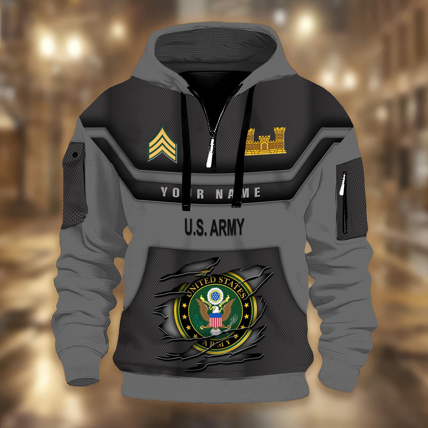 Army Branch - Personalized US Soldier/ Veteran 3D Half-zip Hoodie -17508096