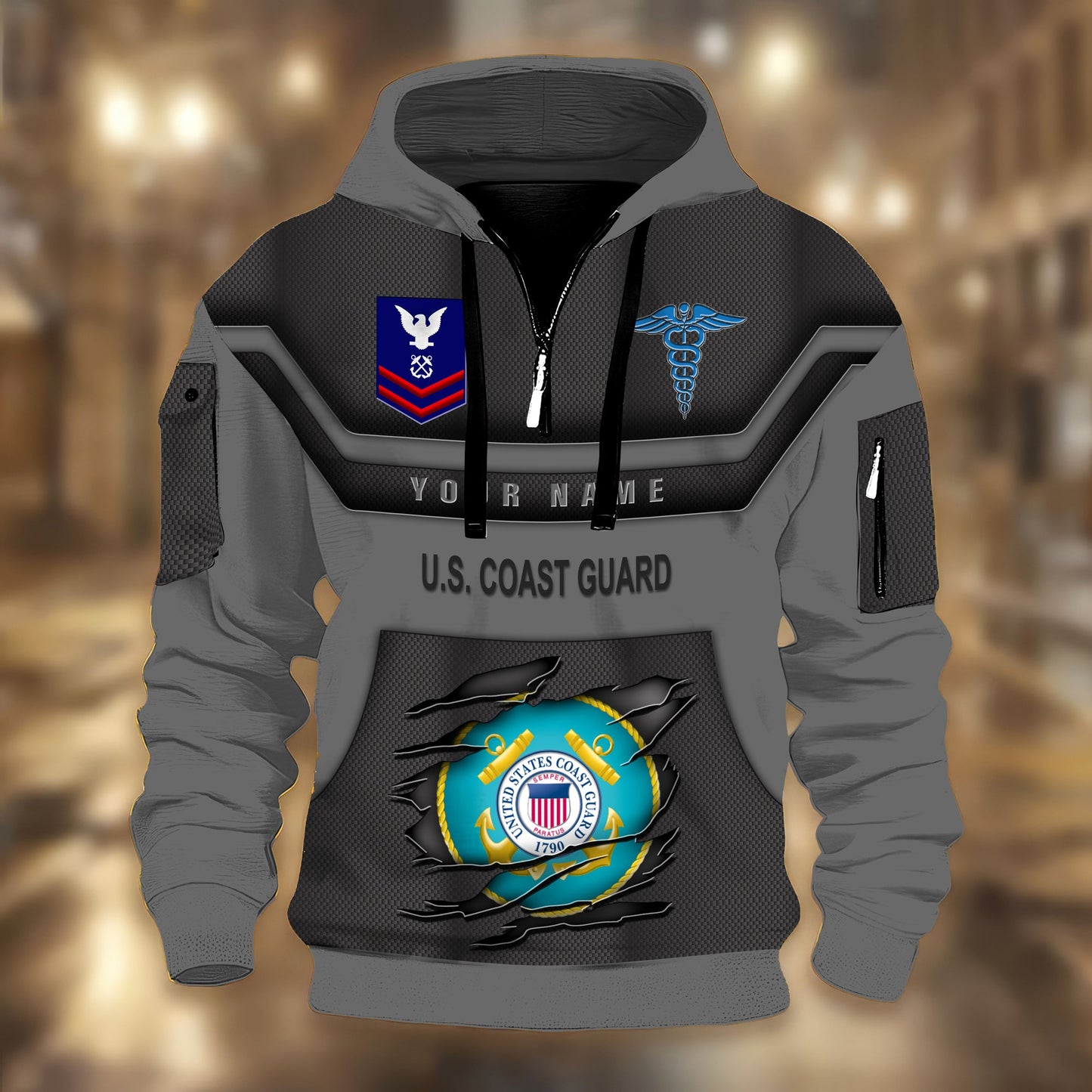 Coast Guard Rating - Personalized US Soldier/ Veteran 3D Half-zip Hoodie -17508096