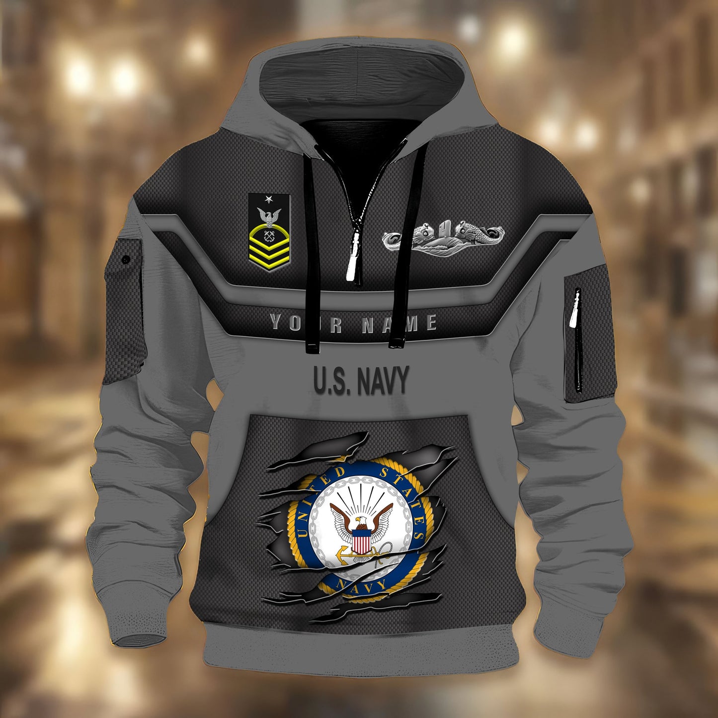 Navy Badge - Personalized US Soldier/ Veteran 3D Half-zip Hoodie -17508096
