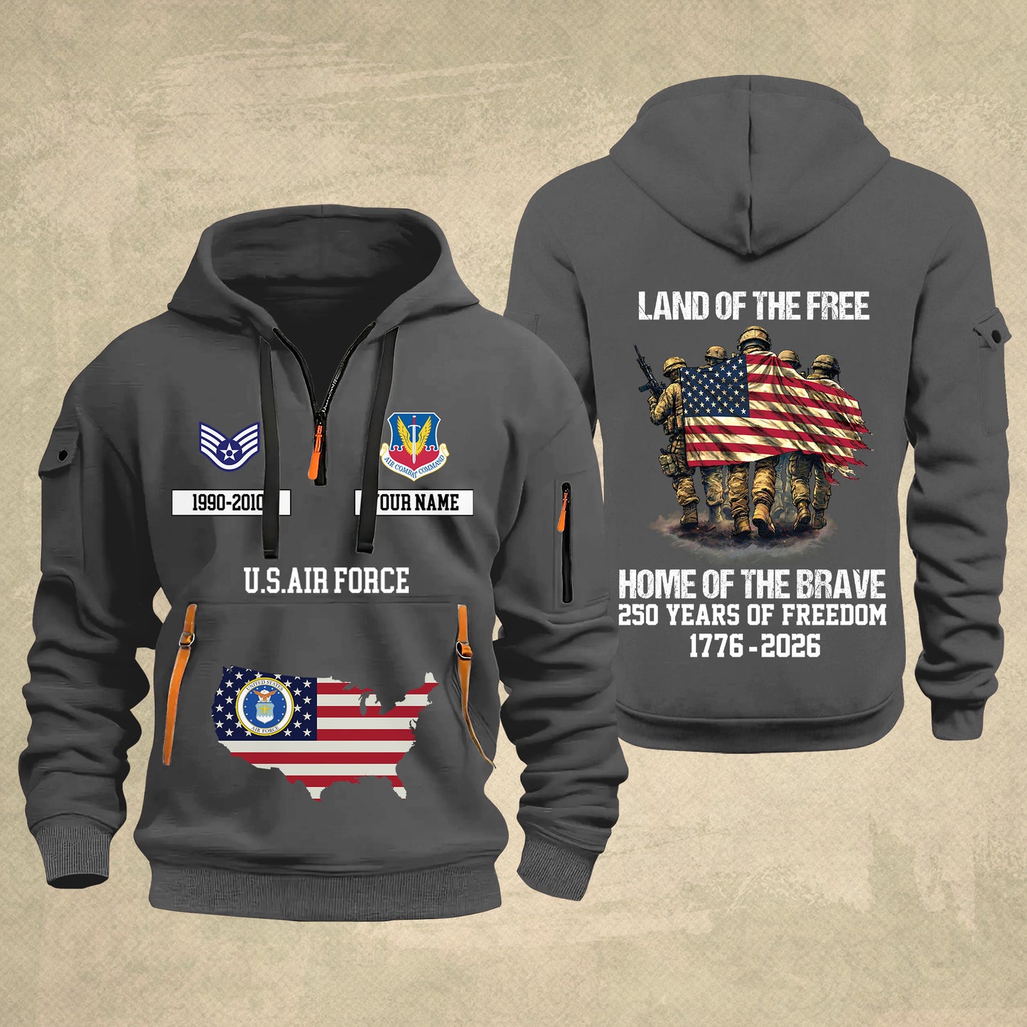 Air Force Command - Land Of The Free Home Of The Brave – Personalized Zip Hoodie Multicolor, Custom Rank Unit Military Branch Zip Hoodie Multicolor, 250th USA, 4th of July - 17700768