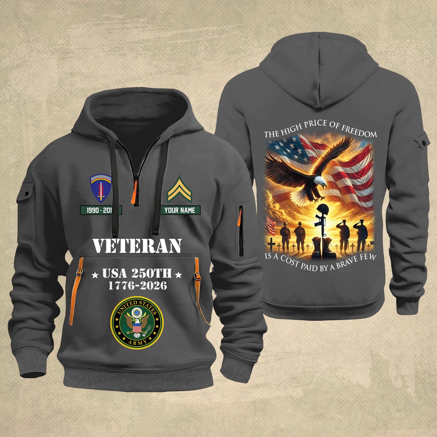 Army Division - The High Price Of Freedom 250th USA – Personalized Military Zip Hoodie Multicolor - 17702496