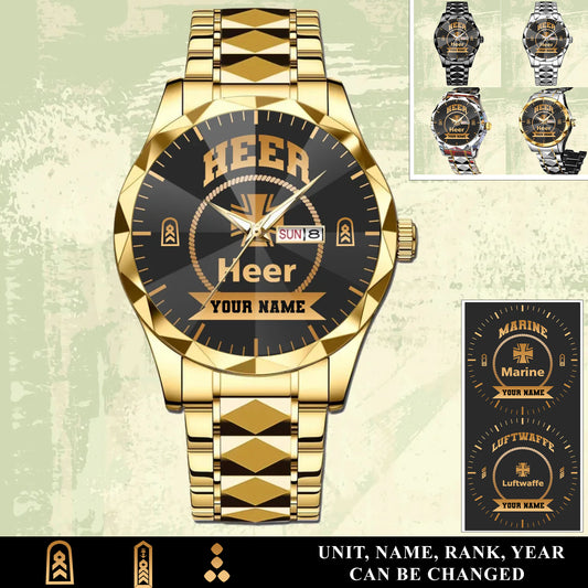 Personalized Germany Soldier/ Veteran With Rank And Name Gentleman Crystal Metal Watch - 17442432