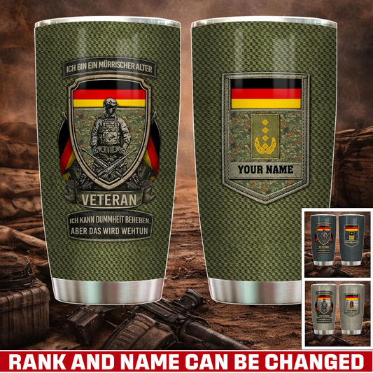 Personalized Germany Veteran/ Soldier With Rank And Name Camo Tumbler - 17727552