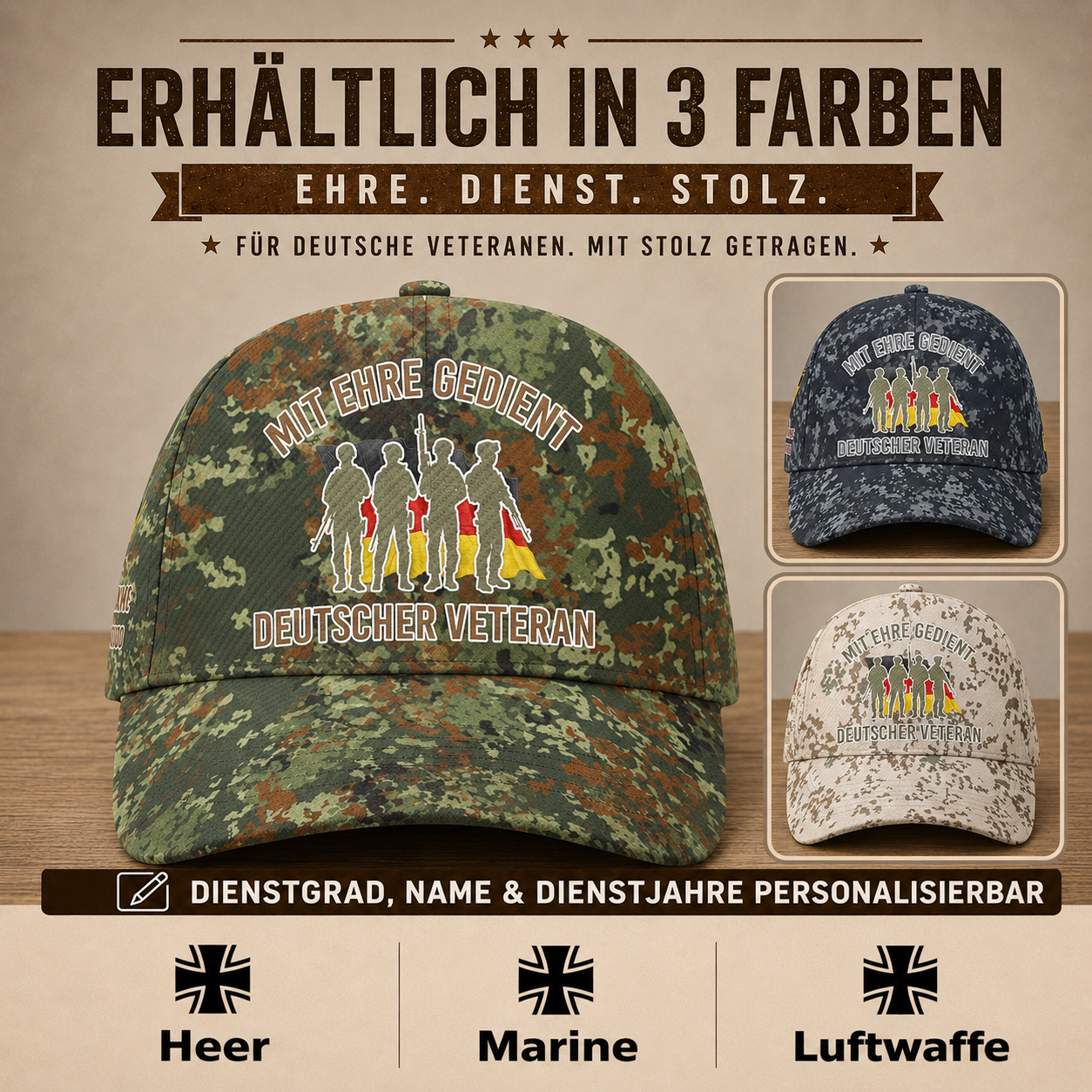 Personalized Rank, Year And Name Germany Soldier/Veterans Baseball Cap - 17676576
