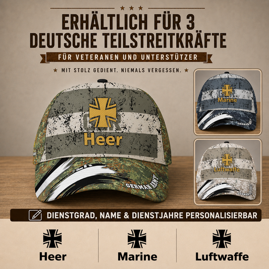 Personalized Name & Rank Germany Soldier/Veterans Baseball Cap - 1759968003