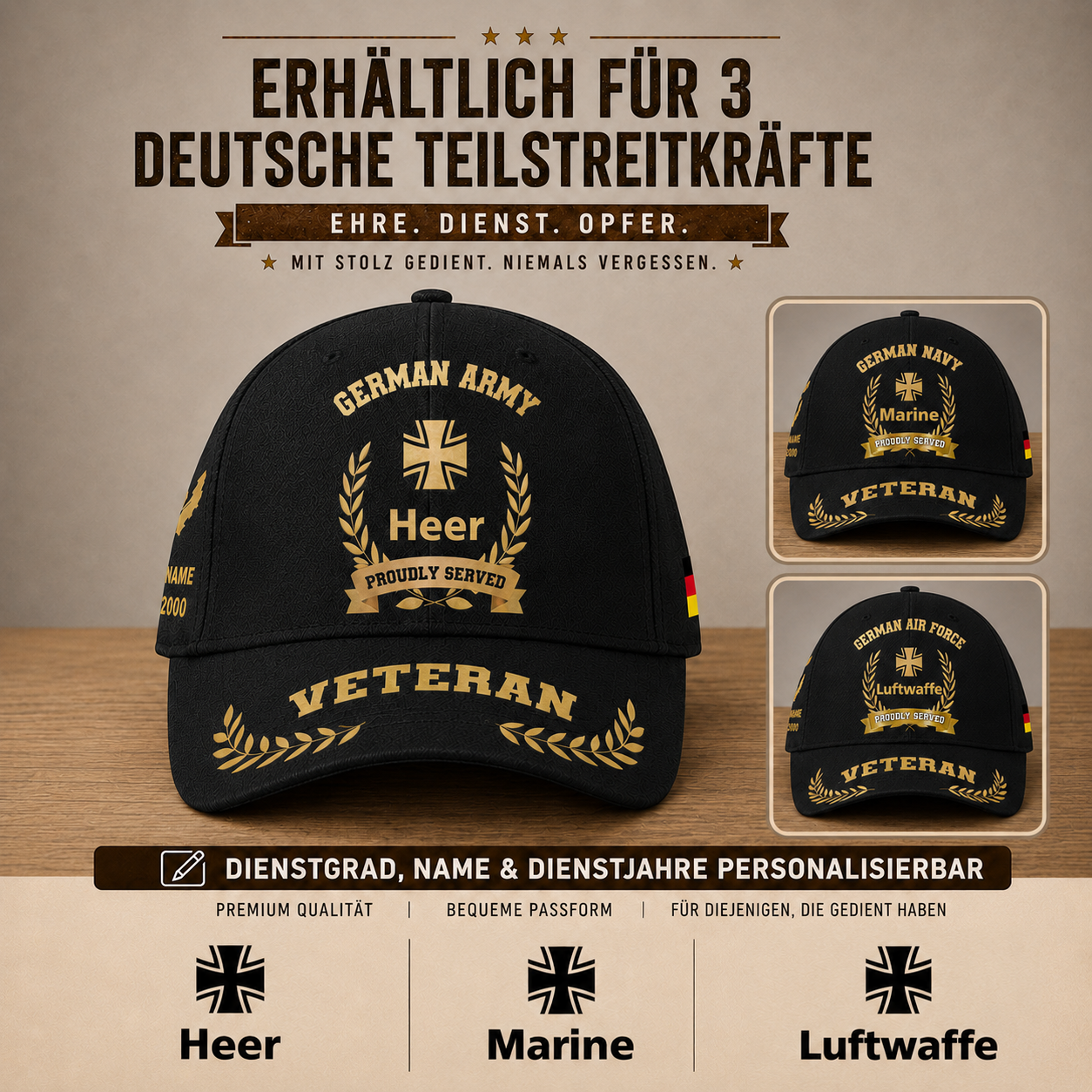 Personalized Rank, Year And Name Germany Soldier/Veterans Baseball Cap - 17282592