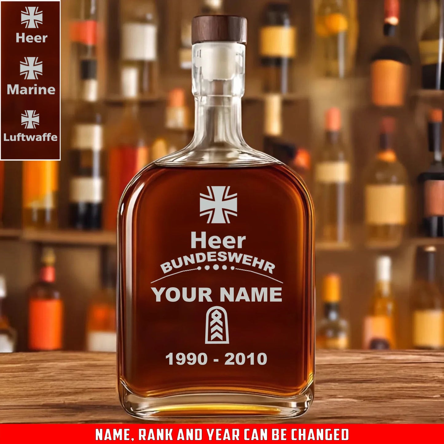 Personalized Germany Soldier/ Veteran With Rank, Name And Year Whiskey Bottle Glass - 17727552