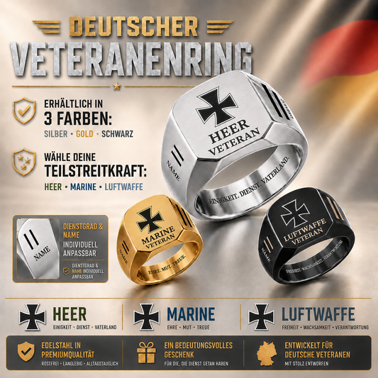 Personalized Germany Soldier/Veteran with Name and Rank Engraved Men’s Ring - 17629920