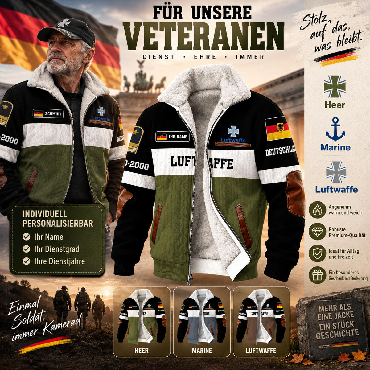 Personalized Germany Soldier/Veteran Heavy Fleece Jacket All Over Printed - QK1780358404