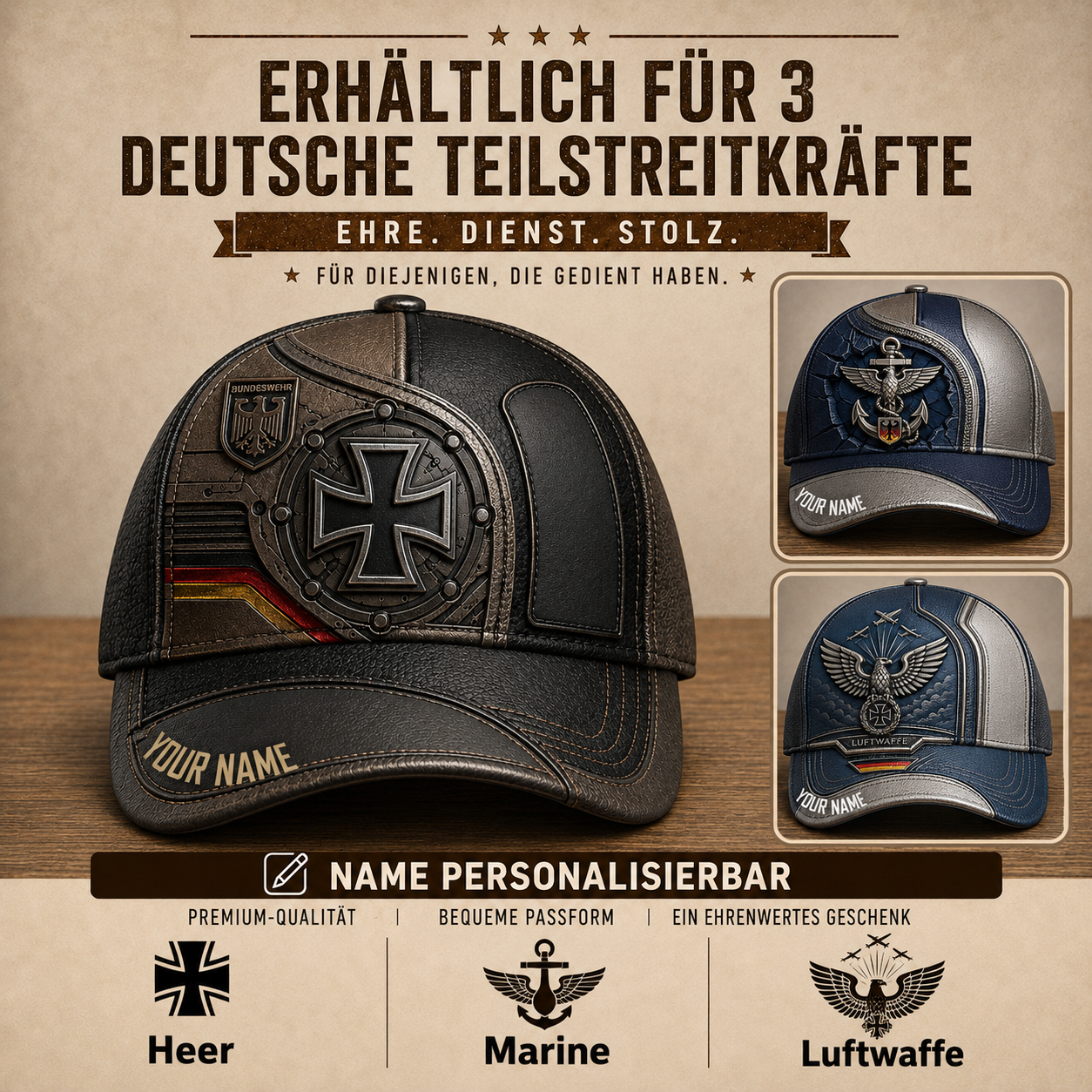 Personalized Name Germany Soldier/Veterans All Over Printed Baseball Cap - QK1779667211