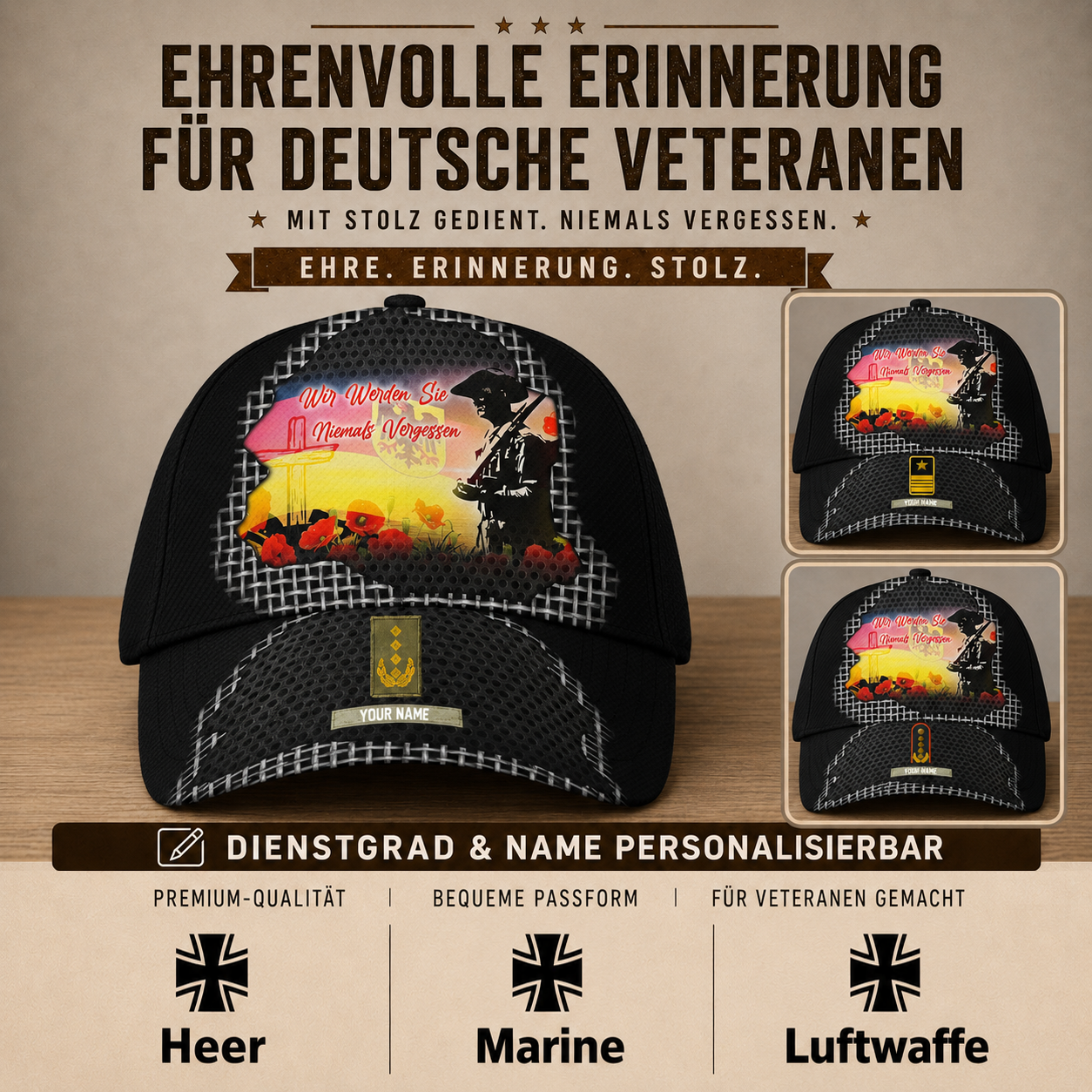 Personalized Rank And Name Germany Soldier/Veterans Baseball Cap - 17680896