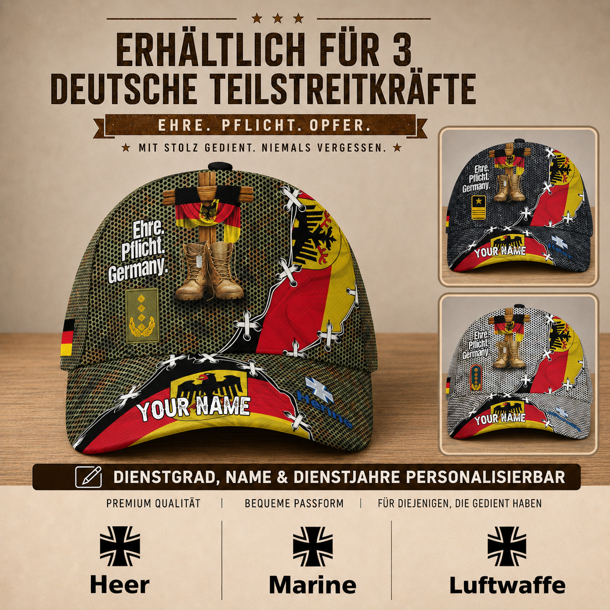 Personalized Rank And Name Germany Soldier/Veterans Baseball Cap - 17684352