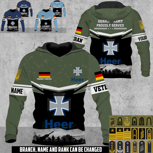 Personalized Germany Soldier/Veteran Camo with Name and Rank Hoodie All Over Printed - 17906400