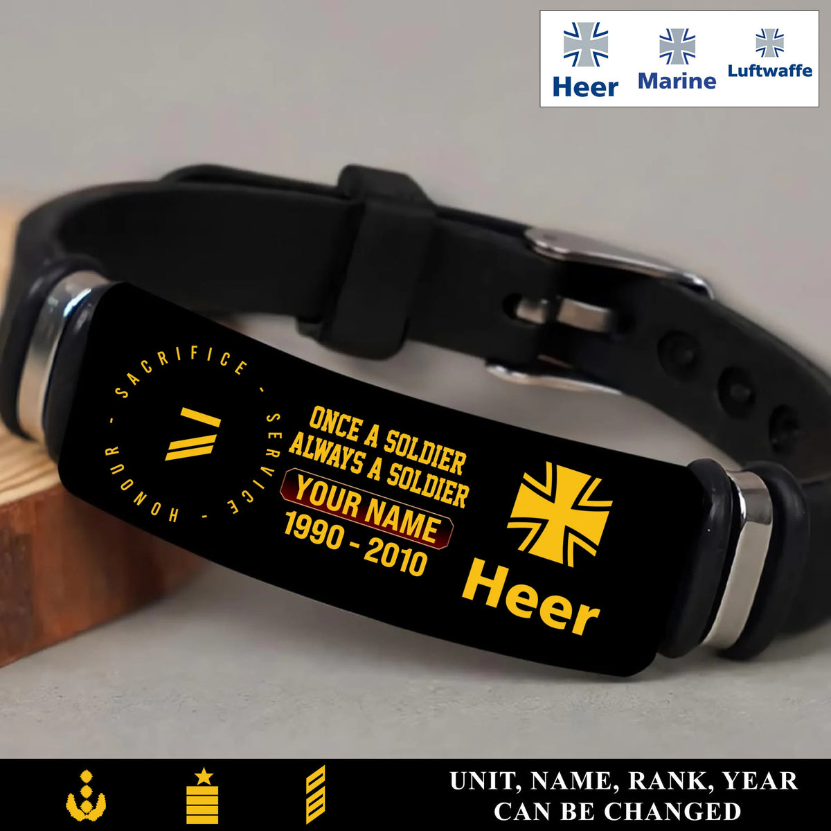 Personalized Germany Soldier/ Veteran With Rank, Name And Year Bracelet - 17452800