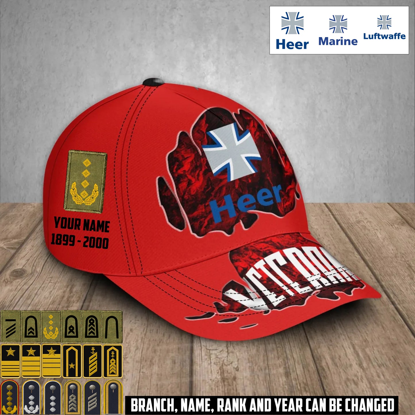 Personalized Rank, Year And Name Germany Soldier/Veterans Baseball Cap - 17375904
