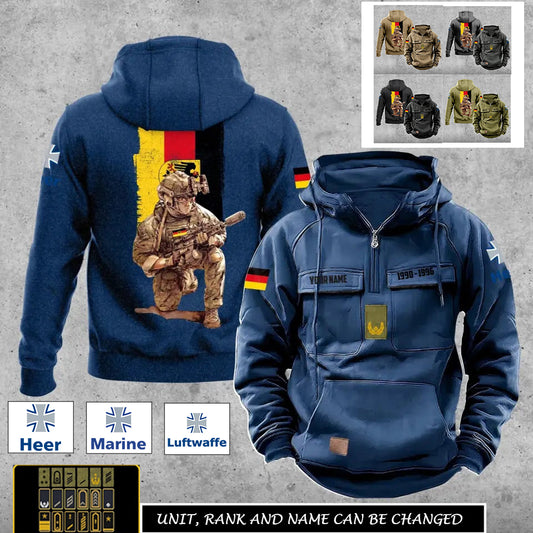 Sweat à capuche vintage personnalisé avec imprimé sur toute la surface, soldat/vétéran allemand - 27062401QA
