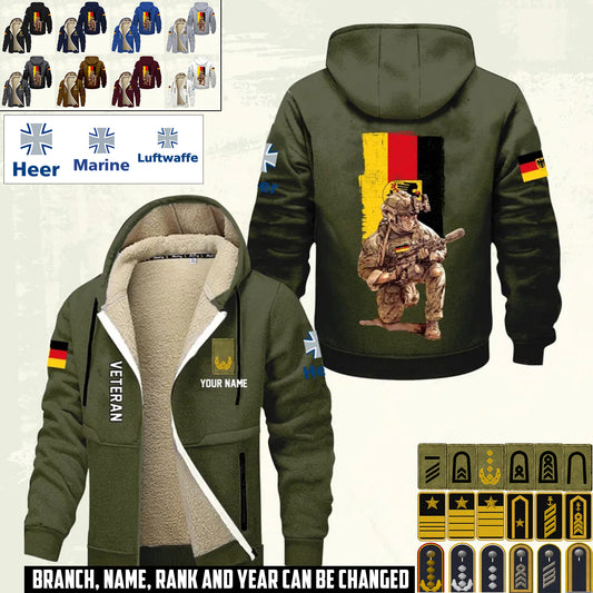 Personalized Germany Soldier/ Veteran With Name And Rank Hoodie Zip Velvet Coat - 17368992