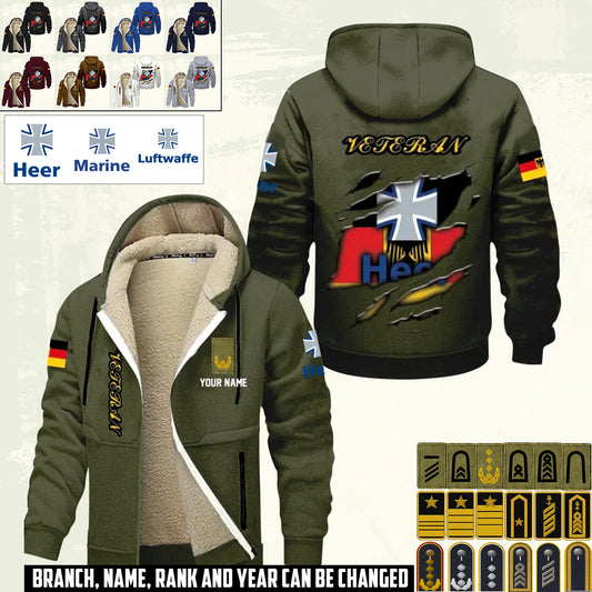 Personalized Germany Soldier/ Veteran With Name And Rank Hoodie Zip Velvet Coat - 17367264