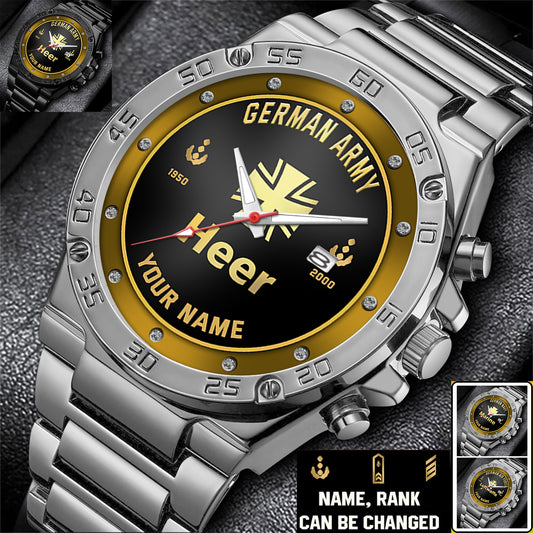 Personalized Germany Soldier/ Veteran With Name, Rank And Year Gentleman Stainless Steel Watch - 17387136