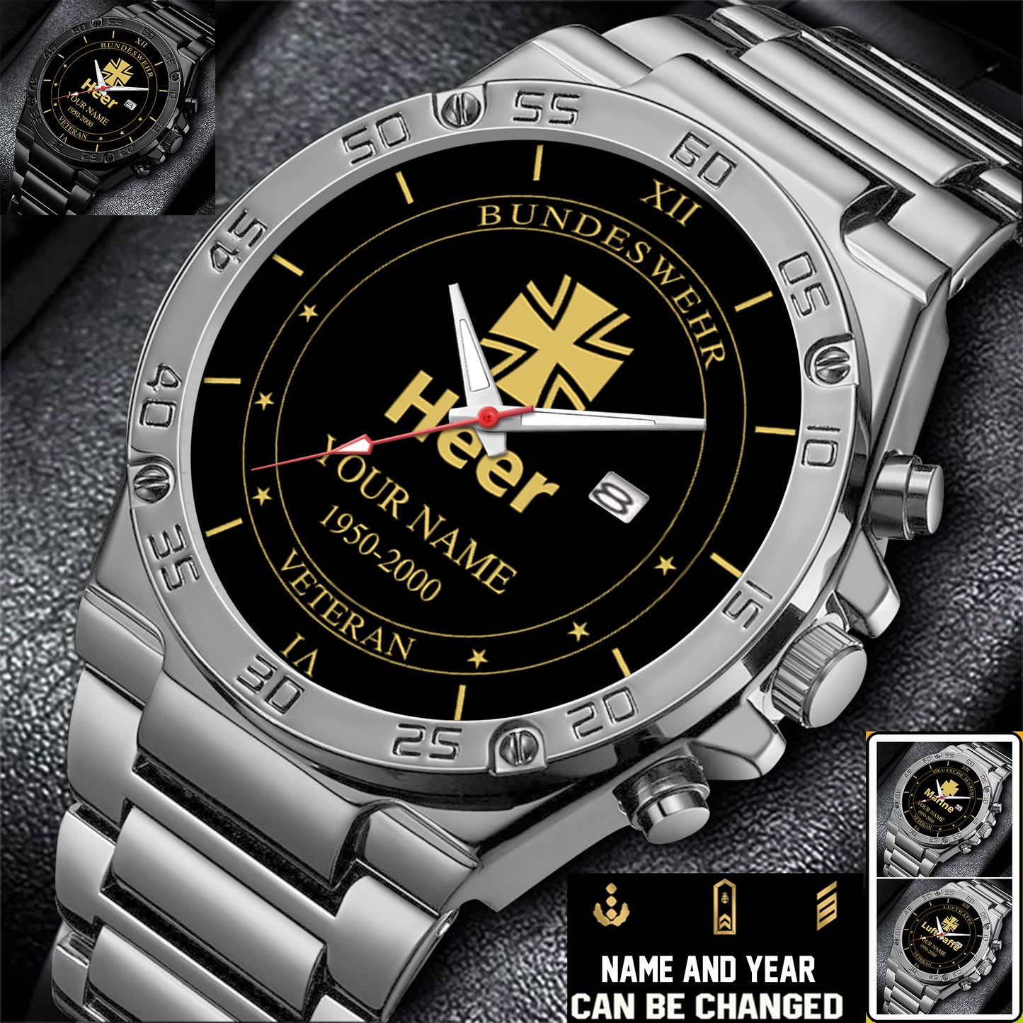 Personalized Germany Soldier/ Veteran With Name And Year Gentleman Stainless Steel Watch - 17391456