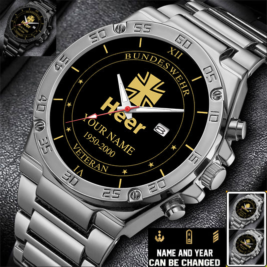 Personalized Germany Soldier/ Veteran With Name And Year Gentleman Stainless Steel Watch - 17391456