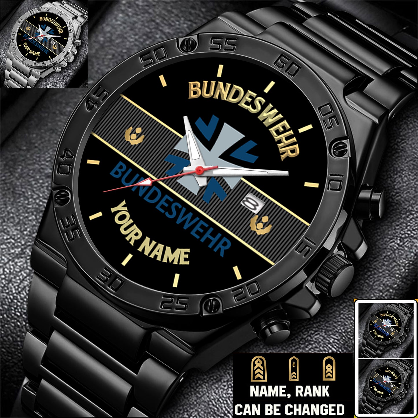 Personalized Germany Soldier/ Veteran With Name And Rank Gentleman Stainless Steel Watch - 17388000