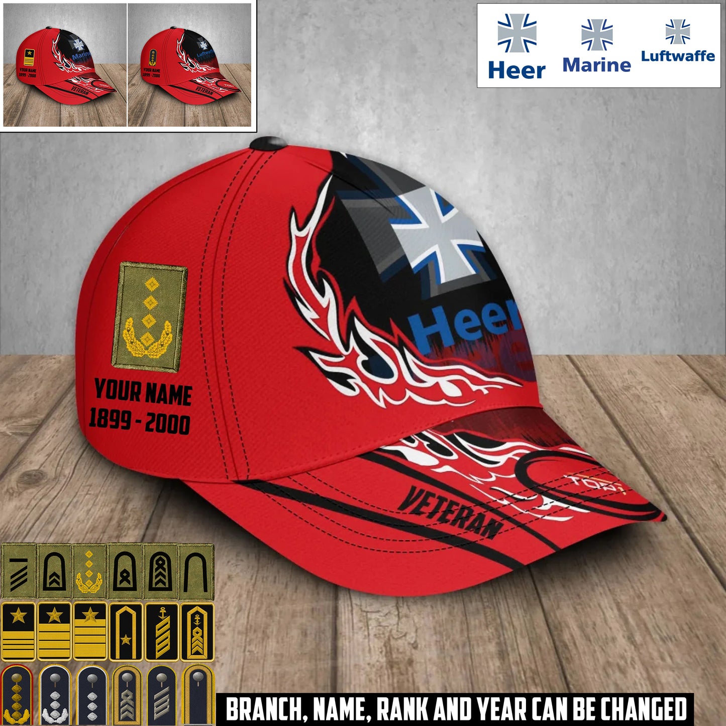 Personalized Rank, Year And Name Germany Soldier/Veterans Baseball Cap - 17371584