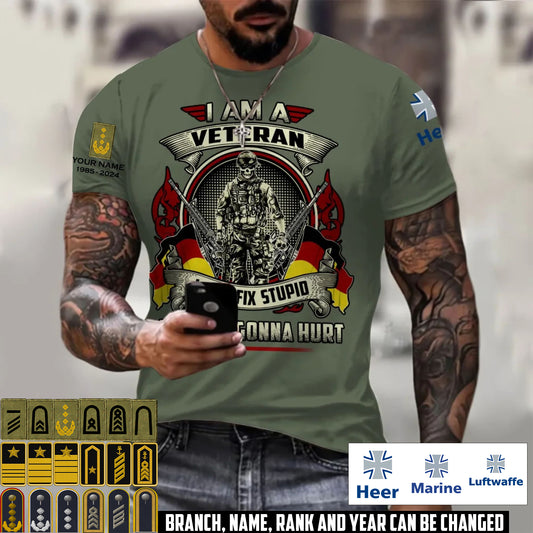 Personalized Germany Soldier/Veteran Camo with Name, Year and Rank T-Shirt All Over Printed - 17413056