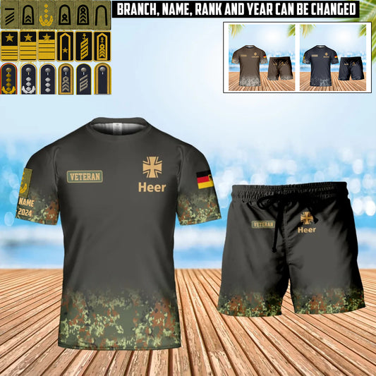 Personalized Germany Soldier/ Veteran Camo With Name, Year And Rank Combo T-Shirt + Short 3D Printed  - 17407872