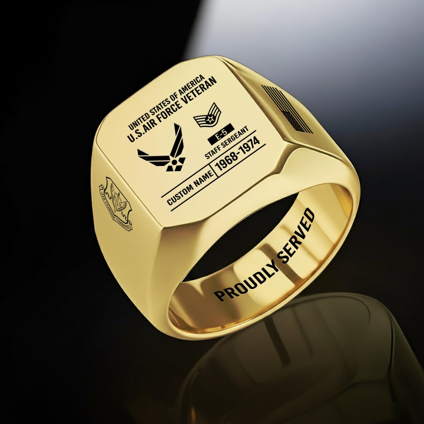 Air Force Command - Personalized US Soldier/Veteran with Name and Rank Engraved Men’s Ring - 1775692803