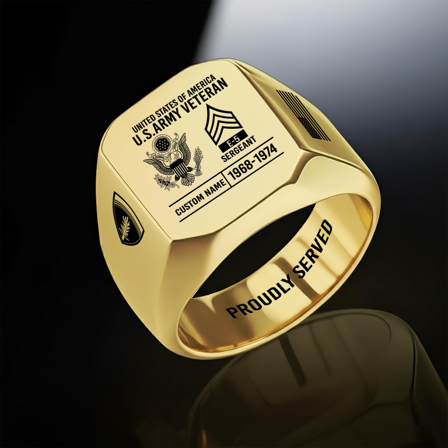 Army Division - Personalized US Soldier/Veteran with Name and Rank Engraved Men’s Ring - 1775692803